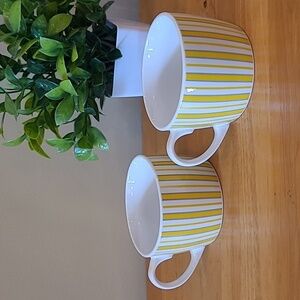 KÖNITZ Set of 2 Yellow and White Striped Porcelain Mugs, Germany